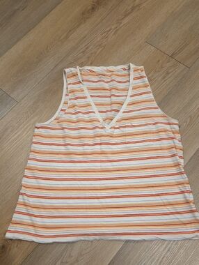Madewell Cream Tank Top with Orange, Red & Light Blue Stripes